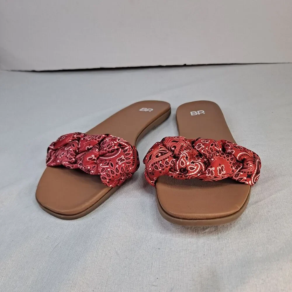 BP. Santos2 Women's Slide Sandals Size 8.5 Red Bandana Braided